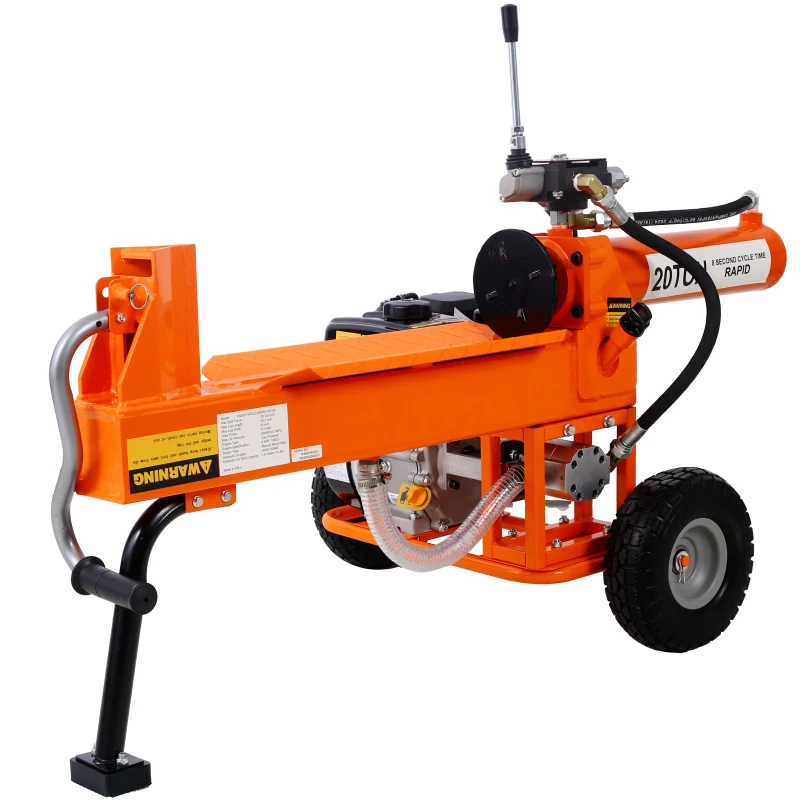 Log Splitter Portable 20 Ton Auto Return Ram System Gear Pump 7HP Engine Horizontal Full Beam Steel Wedge Firewood Splitting For