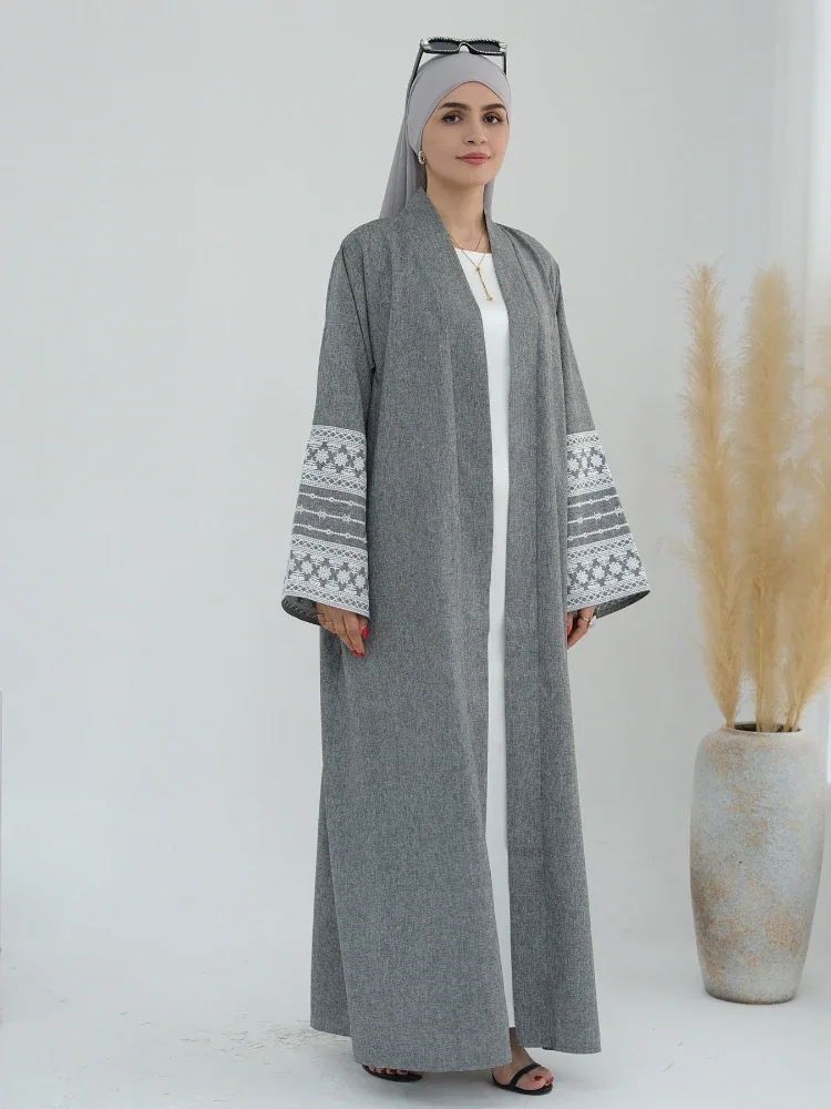 Cardigan Embroidery Dresses Eid Muslim Women Lace Up Long Robe Ramadan Morocco Dubai Jalabiya Abayas Kaftan Islam Abaya Vestidos