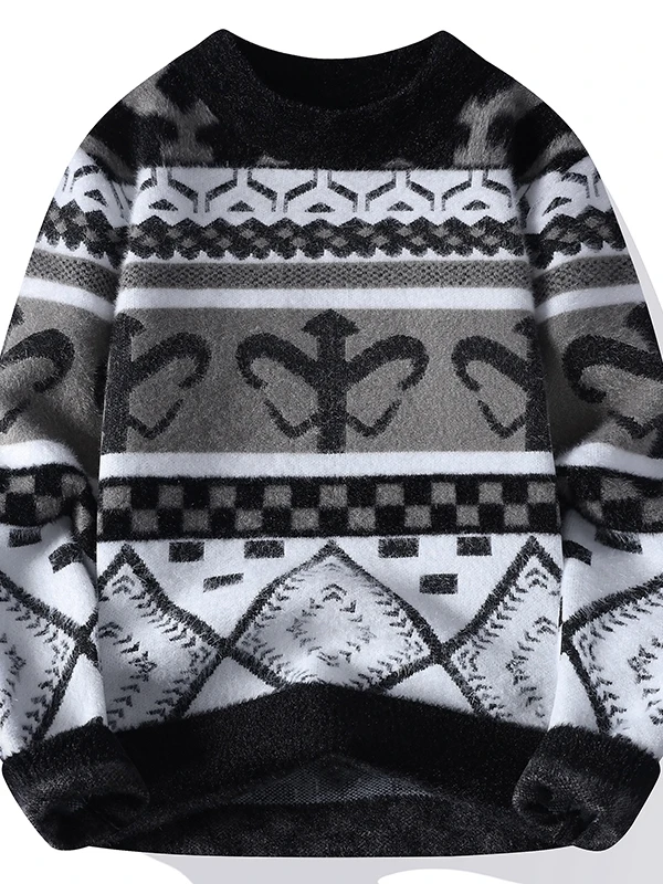 

2025 New Youth Autumn Winter f High Collar Faux Fur Knitwear Base irt Faion Floral Pattern Embroidery Men's Sweater