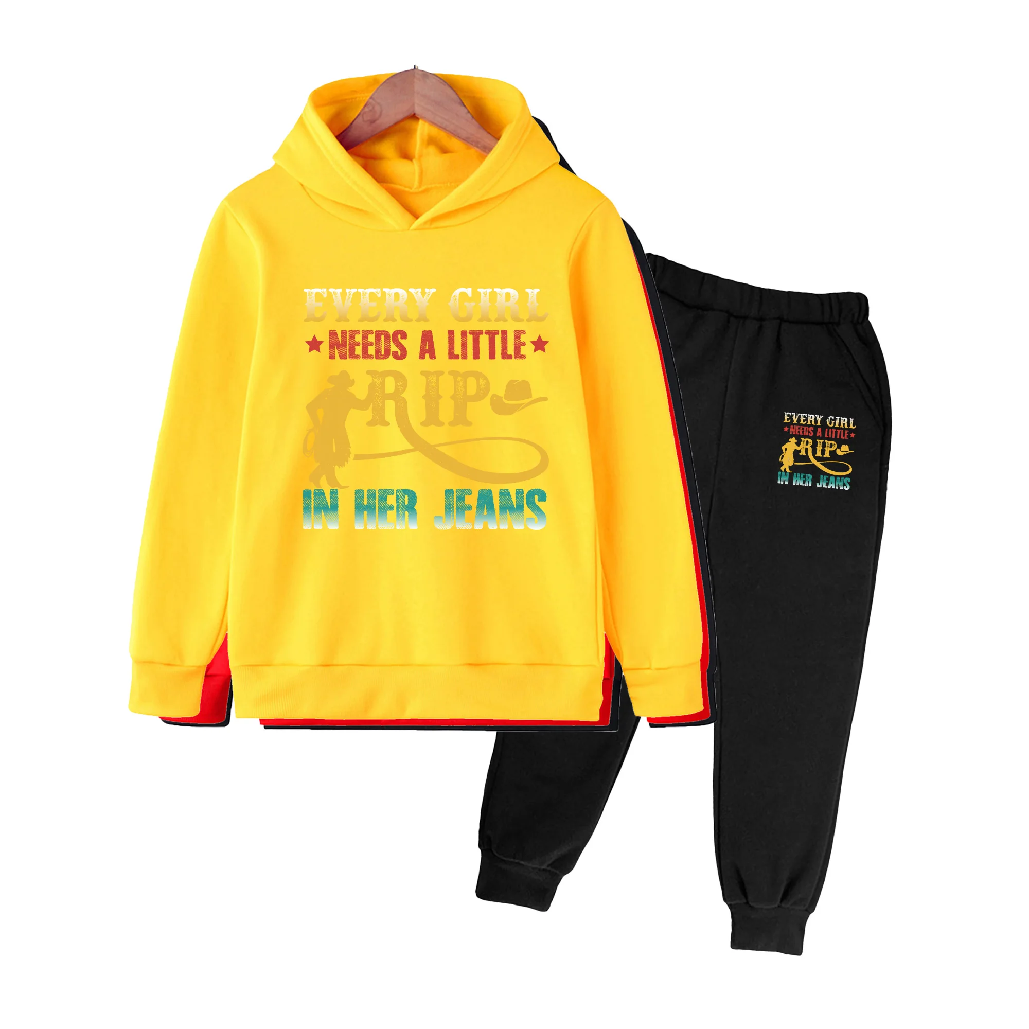 Kids Cowboy Print Hoodie & Jogger Set, Western Style Tracksuit for Boys Girls Daily Wear Outdoor
