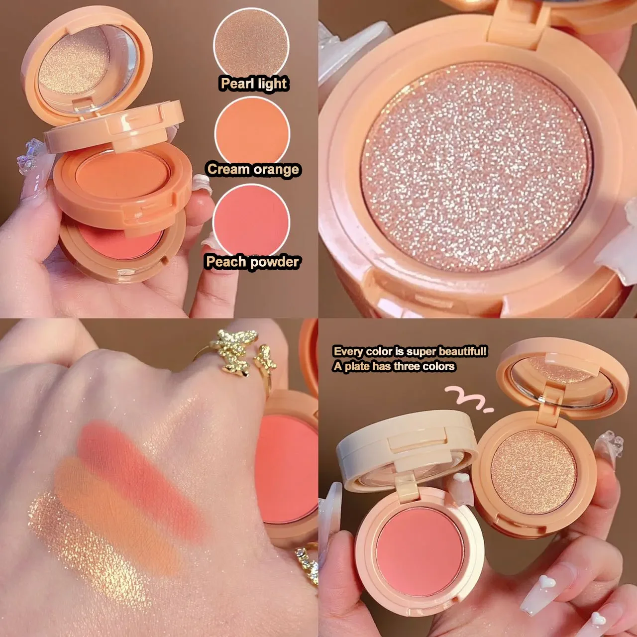 Matte Highlighter Blush Palette Pearly Blush เงาอายแชโดว์ Multifunctional Face Makeup Palette เครื่องสําอางหญิง 3 ใน 1 แต่งหน้า