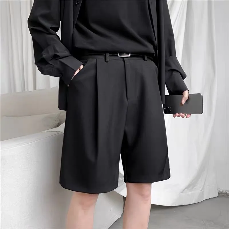 Summer Suit Shorts Men Fashion Business Dress Shorts Men Streetwear Loose British Style Suit Shorts Men Black Formal Shorts