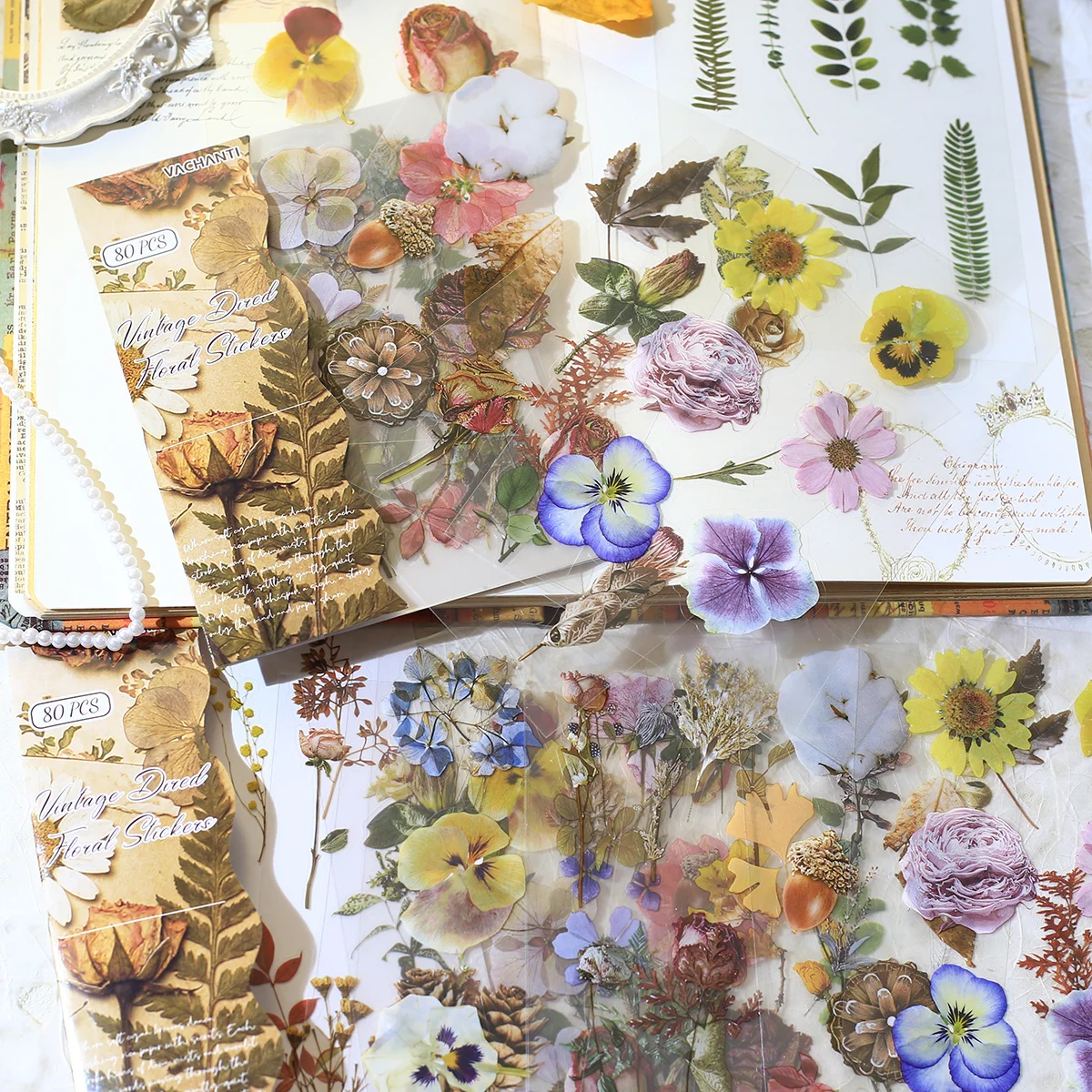 80pcs Non-repeating Patterns Stickers Transparent PET Flower Stickers Scrapbook Supplies Junk Journa Notebook Decor Stickers
