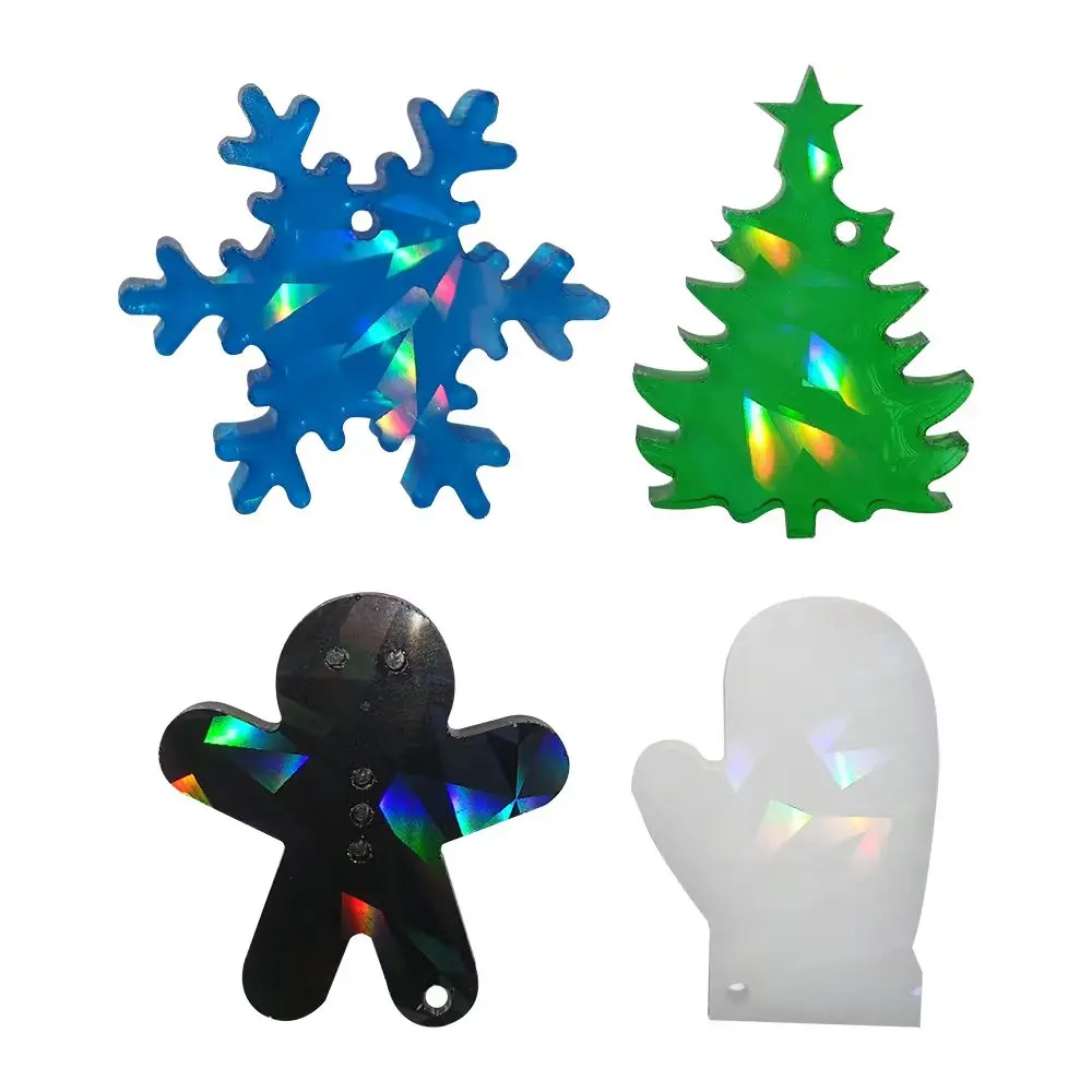 DIY Holographic Christmas Snowman Snowflake Listing Keychain Crystal Epoxy Resin Silicone Mold