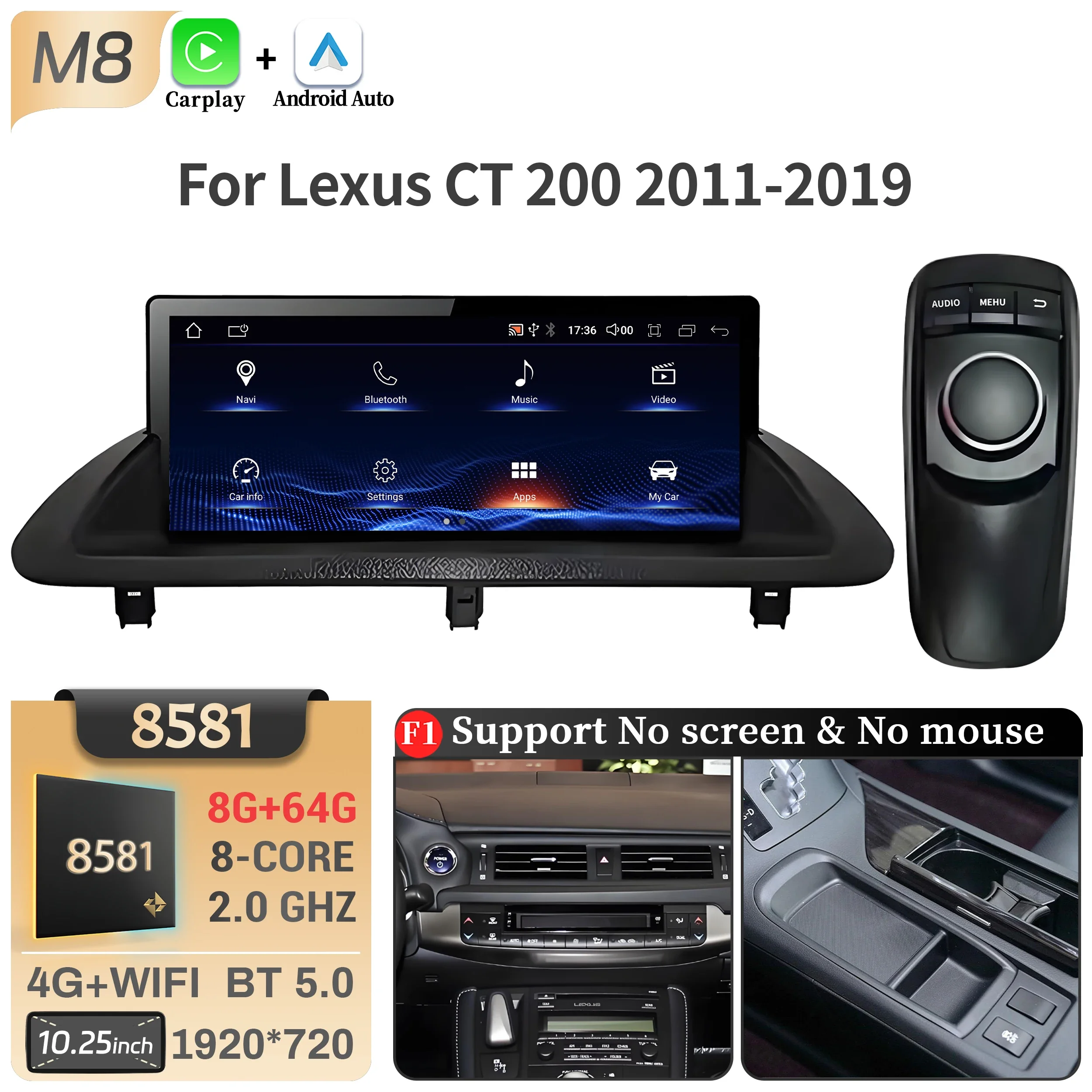 10.25 inch Voor Lexus Ct 200 Ct 200 H 2011-2019 Android 14 Autoradio Multimedia Navigatie Draadloze Carplay Snapdragon 668 S Scherm