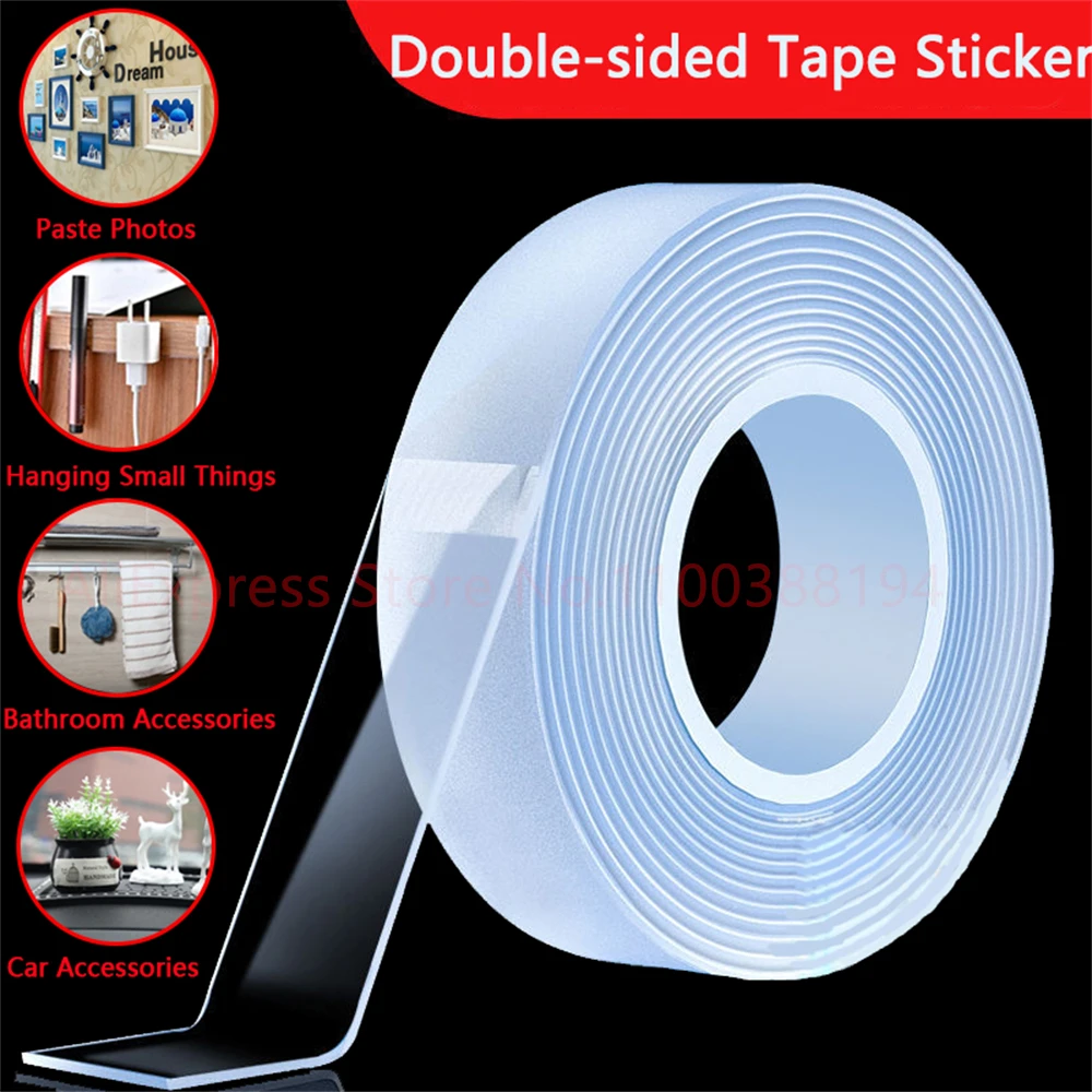 Ultra-Sterke Dubbelzijdig Adhesive Sticky Tape Waterdicht Muurstickers Herbruikbare Hittebestendige Lijm Badkamer Keuken Tapijt Auto Multifunctionele Nano Tape Scrapbooking Transparante verwijderbare wasbare woondecor