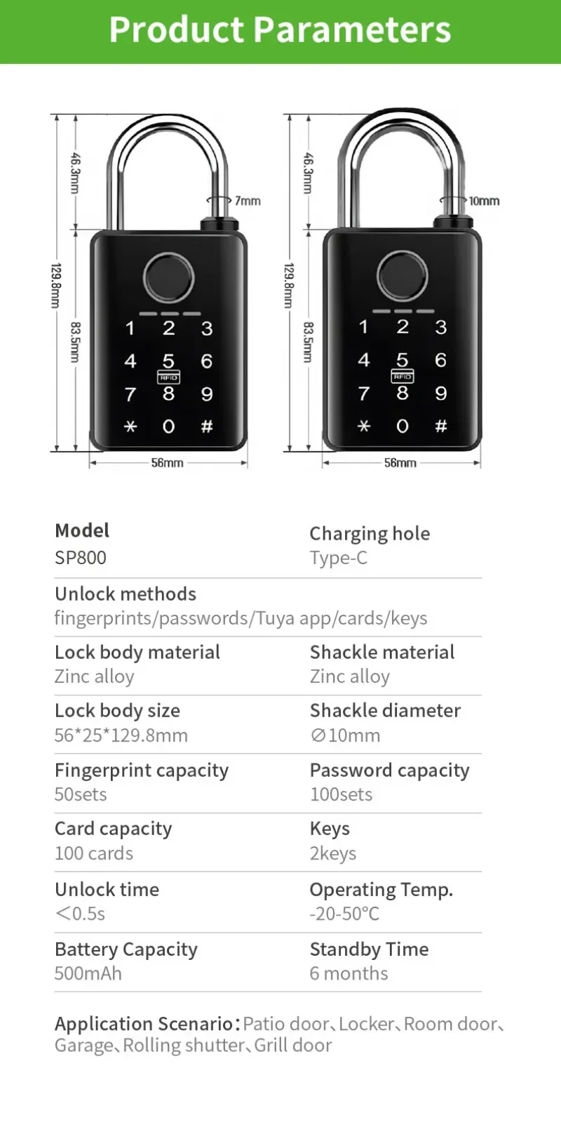 Tuya Smart Door Lock Fingerprint Padlock Password APP Card Key Unlock 7mm 10mm Smart Padlock Waterproof Electronic Lock