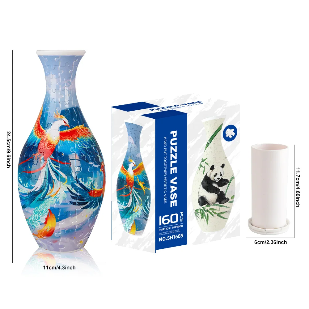 Florero de rompecabezas 3D hecho a mano, florero chino creativo DIY para ramo de flores, florero tridimensional impermeable, rompecabezas, decoración del hogar