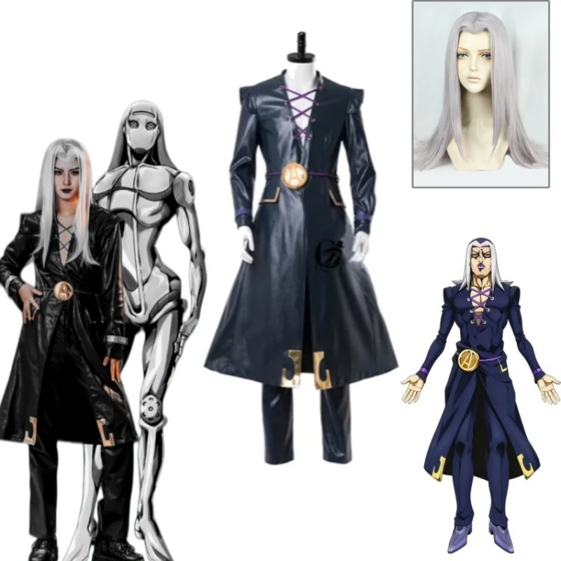 Disfraz de Cosplay de Moody Blues, Personaje de JoJo Parte 5, Blazer de Mezcla de Lana, Tirantes de Cuero, Juego de Gemelos para Hombre, Halloween