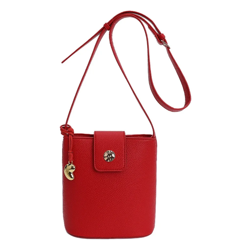 

Сумка-ведро из искусственной кожи с узором личи, универсальная простая сумка в корейском стиле, сумка для телефона, сумка для хранения, квадратная большая сумка для улицы