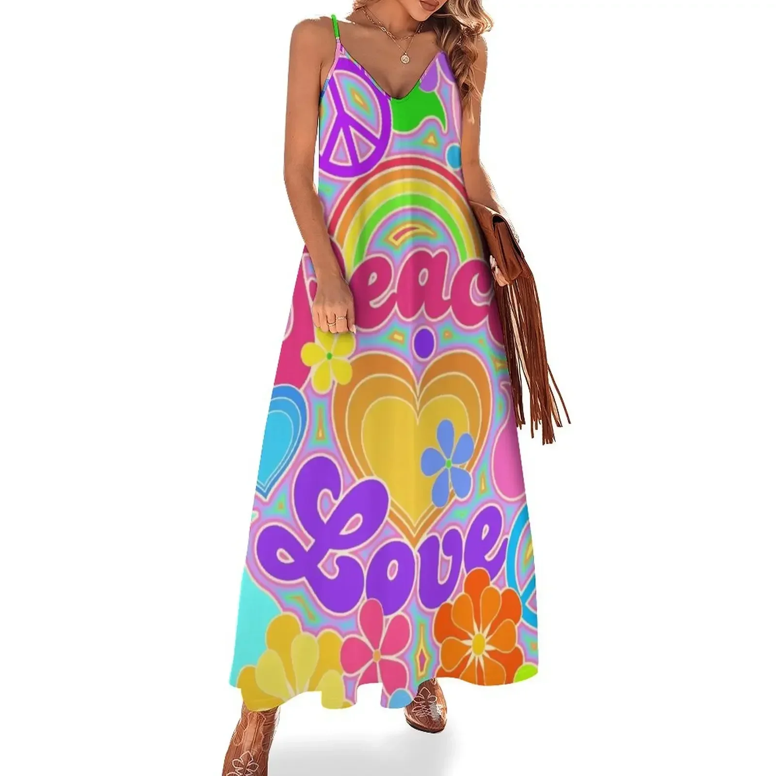 Peace and Love Hippie Art Sleeveless Dress summer dresses women's dresses luxury women's summer dresses 2025 Dress