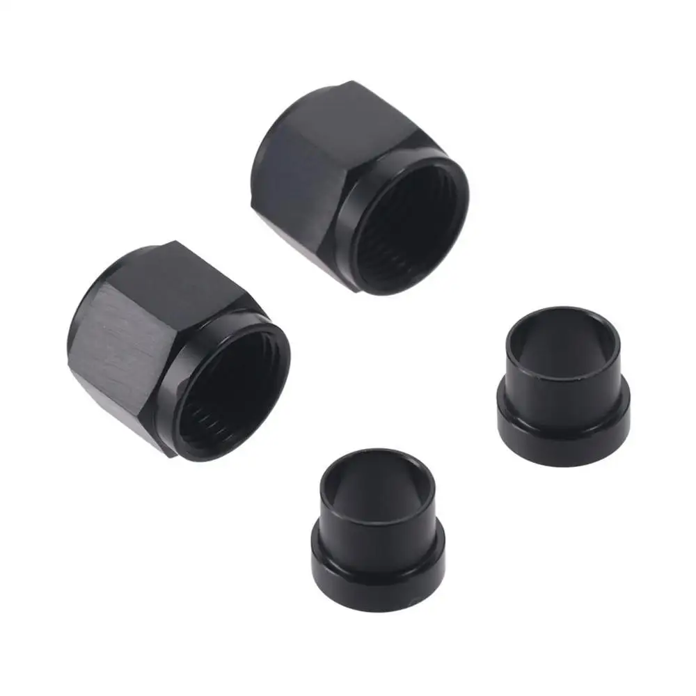 Adaptador de alumínio para Fuel Line Fitting, Acessórios para carro, 6AN a 3/8 ", 8AN a 1/2", Black Fitting, 2Pcs