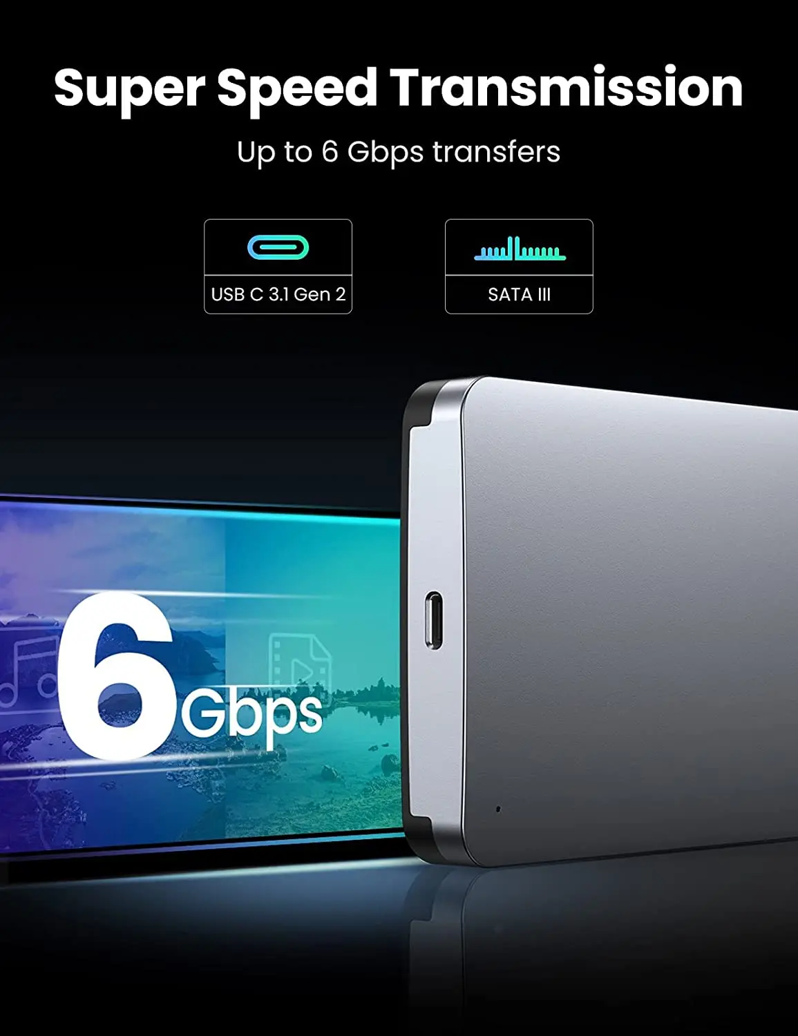 UGREEN USB C Hard Drive Enclosure for 2.5" SATA SSD HDD Aluminum USB C to SATA Adapter USB 3.1 Gen 2 Support UASP SATA III