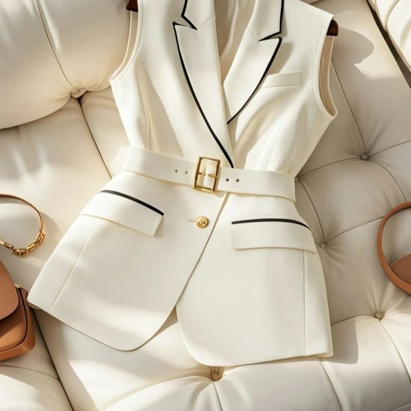 Gilet de costume blanc Chic, petit Style étranger Unique, parfumé, vêtements pour femmes, beau début d'automne, haut de taille rajeunissant