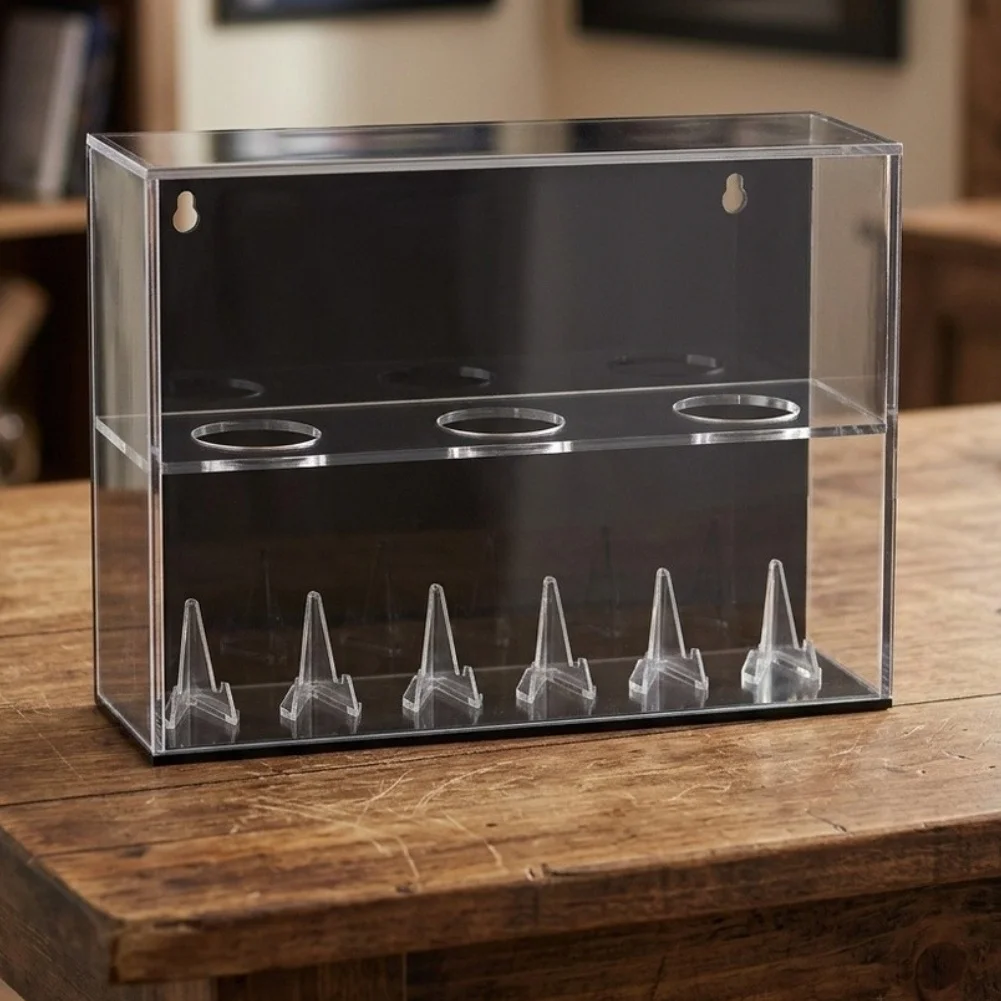 Baseball Display Box for Acrylic Wall Mount Clear Softball Case with Black Back 9.84x3.27x7.09in Two Tier Ball Holder