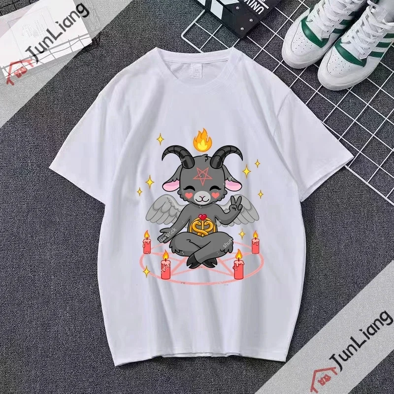 Kawaii Sataniicc Devil Print T-shirt for Men and Women, Fun Teegranizo, Baphomet, Scary, Evil