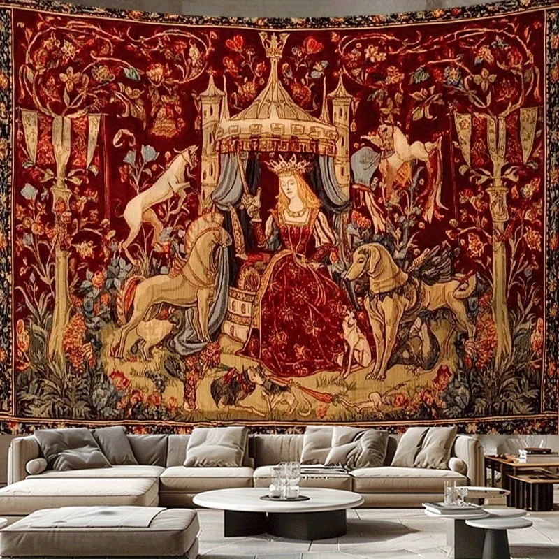 VIKAMA Mittelalterlicher mystischer Fantasiewandteppich, ein künstlerischer Wandteppich, geeignet für Räume, Innenhöfe, Studios und Feiern