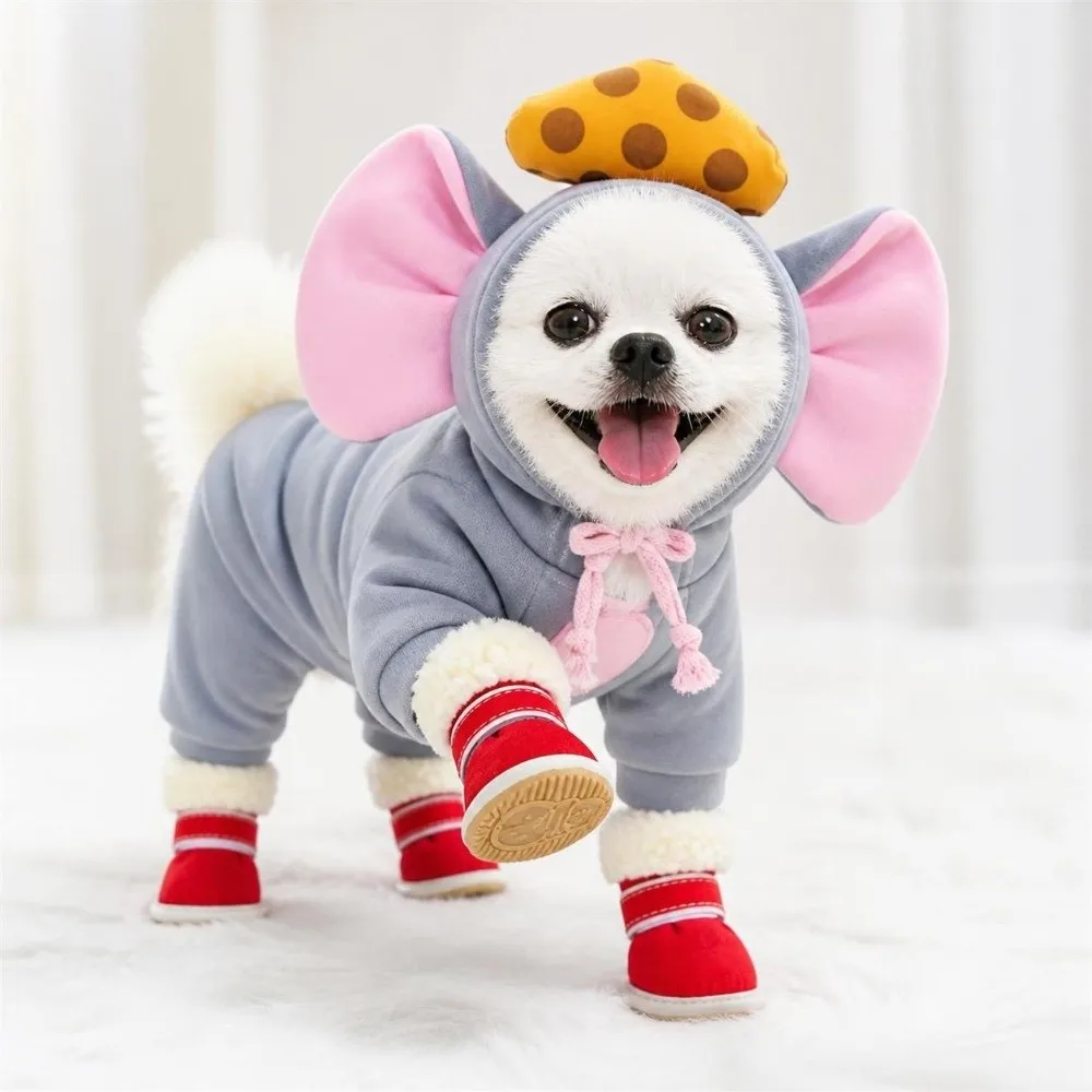 4 Stück Modische Warme Winter-Hundeschuhe Rutschfeste Katzen- und Welpensocken Verdickte Baumwoll-Hundeschuhe für Kleine und Mittelgroße Hunde – Detail 3