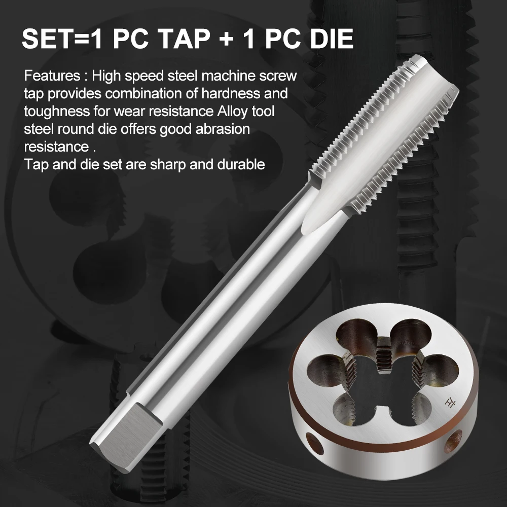 CMCP 2pcs HSS M3 M6 M8 M10 M12 M14 M16 M18 M20 Metric Thread Tap And Die Set Left Hand Machine Screw Tap Drill Bit Round Die