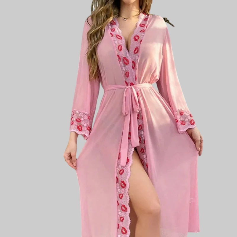 

Toucheart кружево с вырезами сексуальные красные губы ночная юбка комплект для отдыха платье с запахом прозрачный сплошной цвет с высокой талией интересный комплект