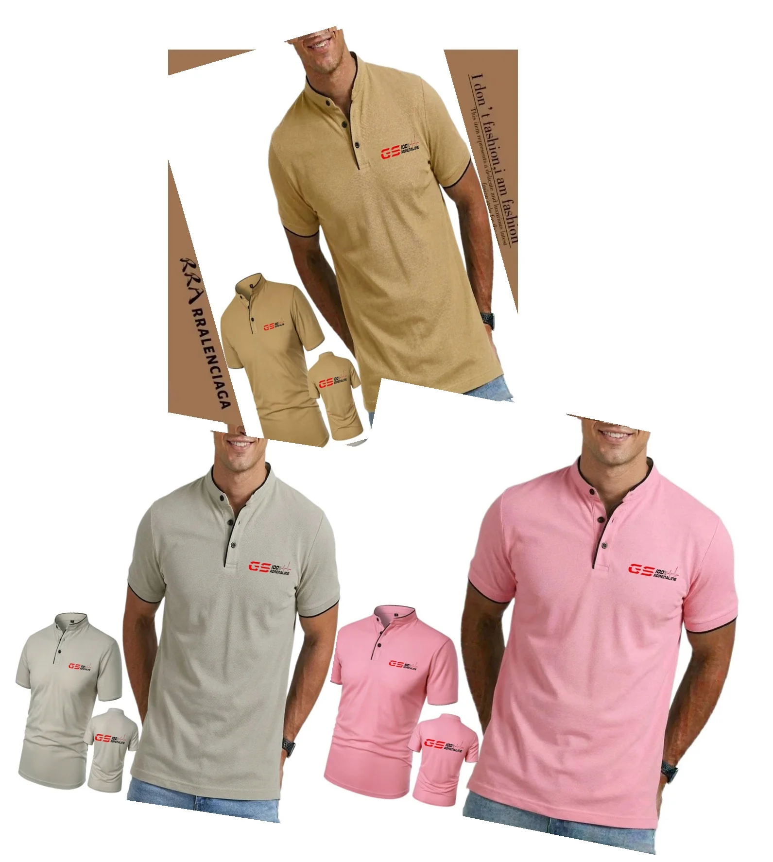 Summer Youth Tshirt Block Button Henley Shirts Tee Men's Short Sleeve T-Shirt Casual Polos GS 100% Adrenaline Motorrad Biker
