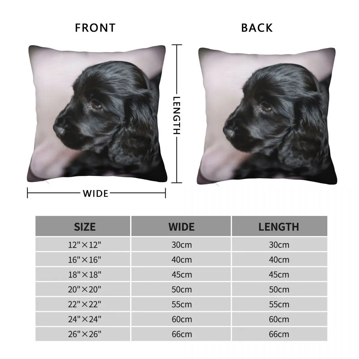 BLACK COCKER SPANIEL PUPPY PROFILE Square Pillowcase Polyester Linen Velvet Pattern Zip Decor Sofa Seater Cushion Cover