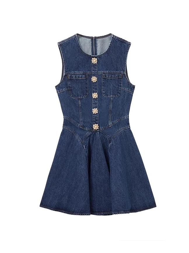 Jisoo Denim Dr Faionable Slimming Deep Blue Svel Vest ort تنورة حلوة Sle عالية الخصر على شكل حرف A صورة ظلية بسحاب...