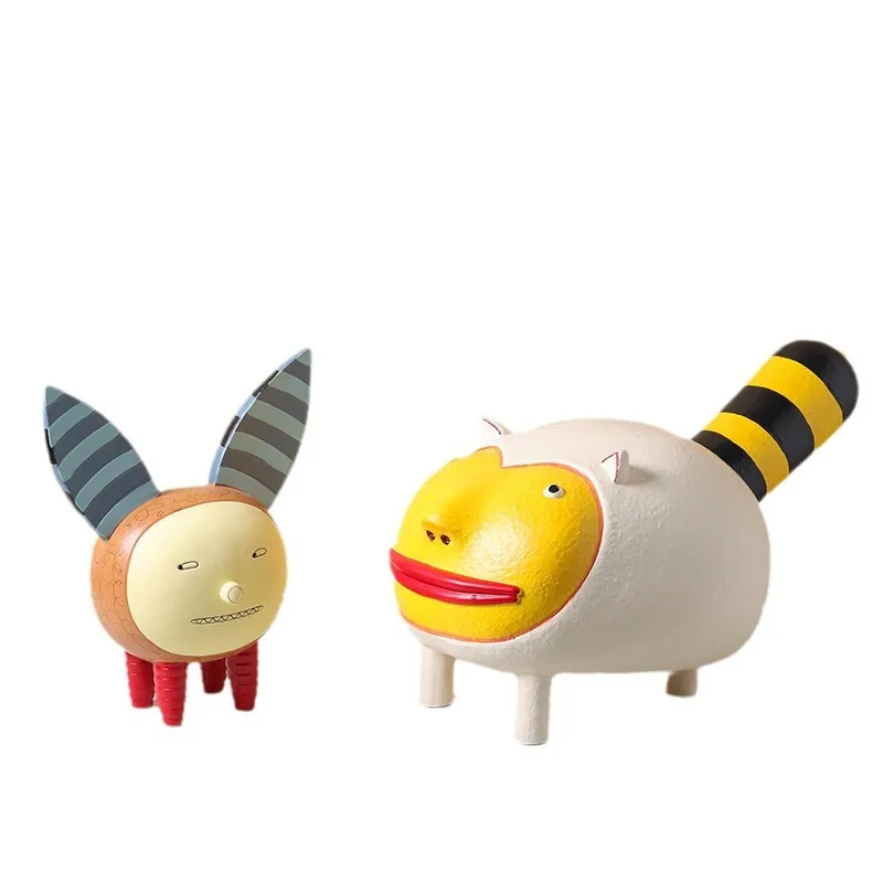 Fun animal figurines, resin painted big mouth cat, modern Nordic fashion, cute sad hippopotamus ornaments