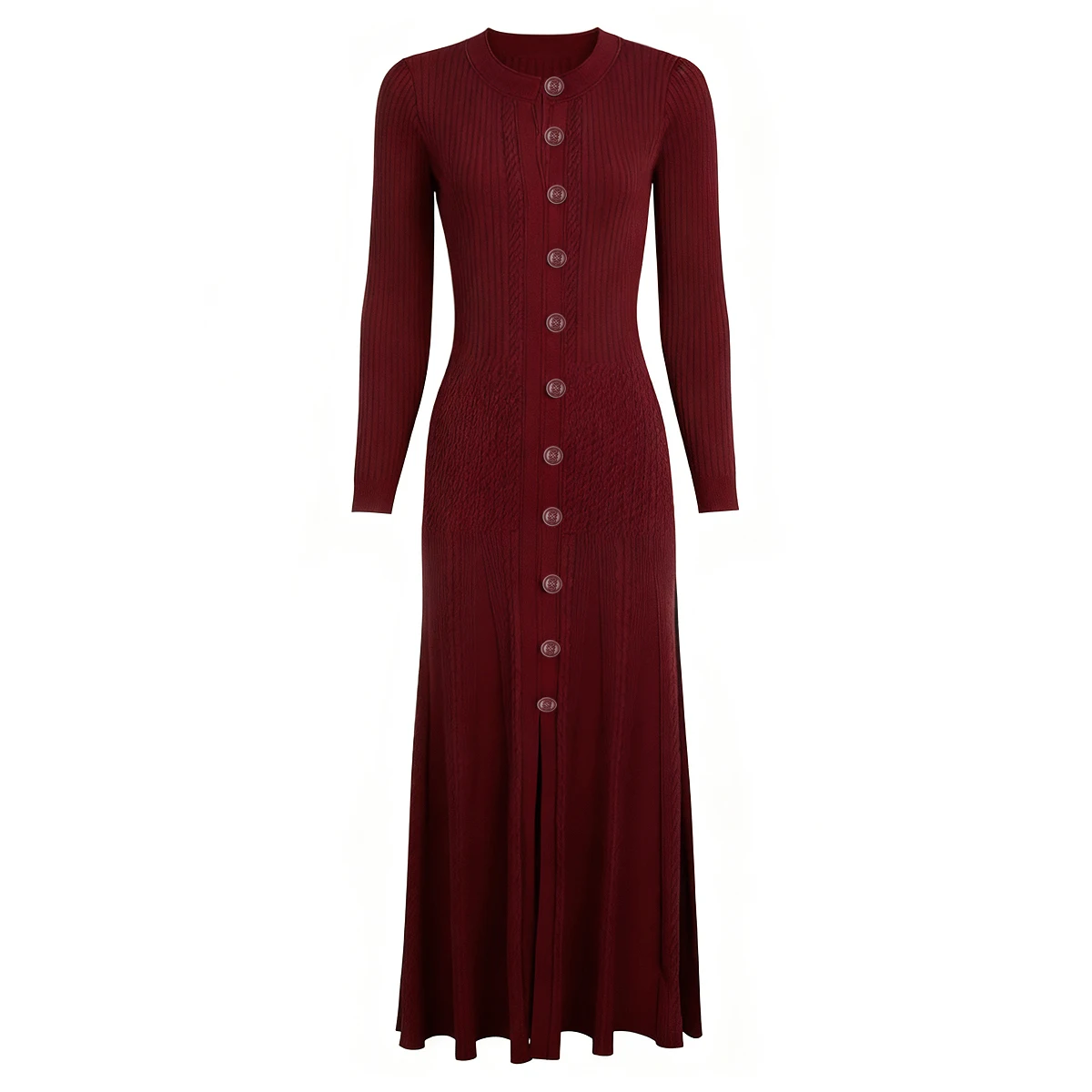

High End Spring And Autumn New Women's Fashionable Commuting Knitted Round Neck Embroidered Slim Fit Long Sleeved Dress