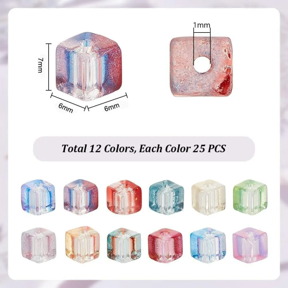 420pcs Cube Glass Beads 12 Colors 8mm Crystal Spacer Beads Square Glass Beads Transparent Baking Paint Loose Cube making kit