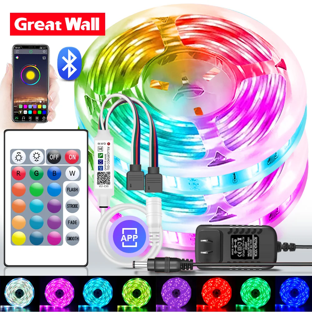 

Светодиодные ленты RGB 5050 Светодиодные ленты 30 светодиодов/с на метр Ленточный светильник постоянного тока Вилка на метр для спальни, комнаты, кухни с адаптером питания