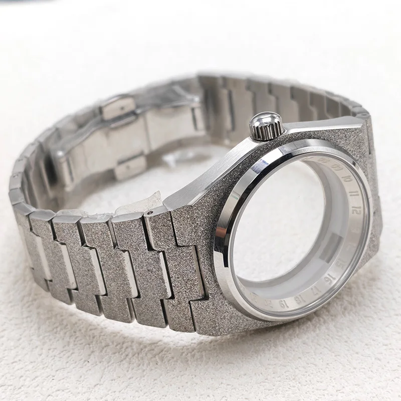 NH35 Watch Case with Matching Bracelet Dia 40mm Silver Sparkle Sand Blasting Stainless Steel Fits NH34 NH35 NH36 Movements