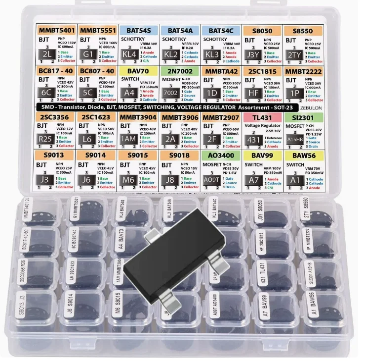 High Quality SOT-23 SMD Components Assortment - BJT Transistor MOSFET Diode Schottky Voltage Regulator 28 Types New Original image 5