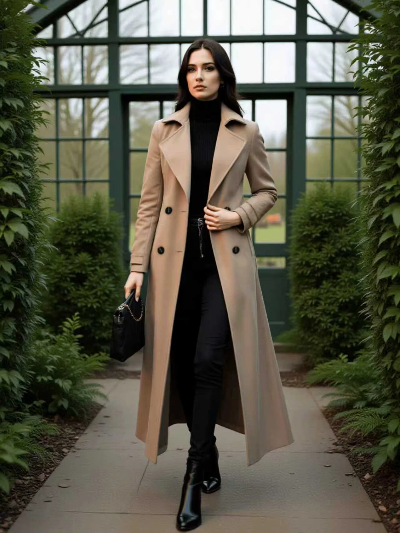 

French Retro Trench Coat Double-Breasted Warm Trench Autumn Winter Elegant Windbreaker Women Wardrobe Essential Give Belt