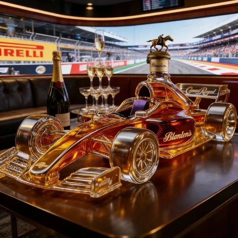Racing Car Shape Whiskey Decanter, Crystal Glass Liquor Bottle with Crown Top for Car Enthusiasts