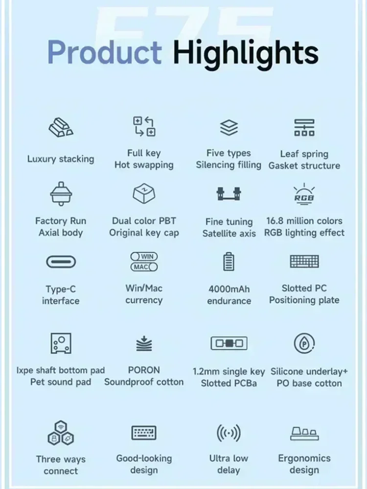 AULA F75/F75 MAX Mechanical Keyboards 2.4G Wireless 3Mode RGB Backlight Hot Swap Game Keyboard Custom PC Accessories Gifts