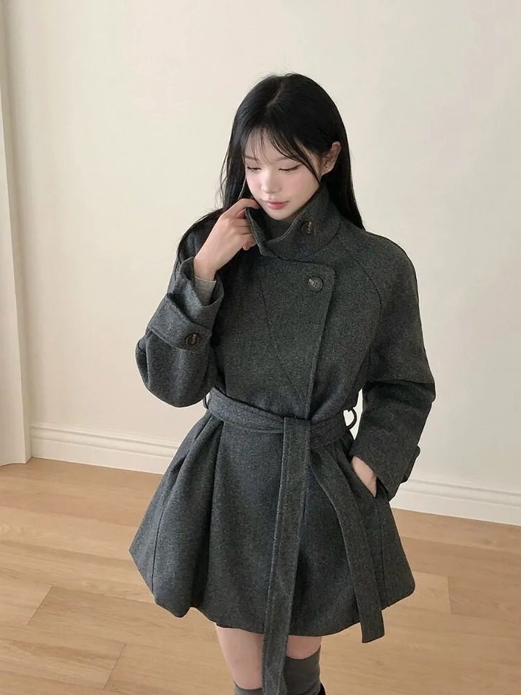 Chic Winter Tweed Coat Belted Dongda Gate Stylish Korean Style Women's Outerwear Spring Autumn Winter Seasonal Fashion