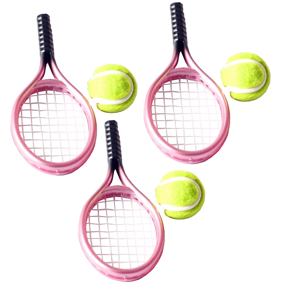 3 Sets Tennis Racket Miniature Gear Decorative Decorate Miniatures Toy Plastic Photography Props Minihouse Accessories