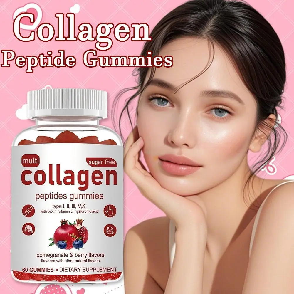 Gominolas de biotina de colágeno para la piel, uñas, crecimiento del cabello, vitaminas saludables, suplemento de proteínas de colágeno, sabor a granada y arándanos