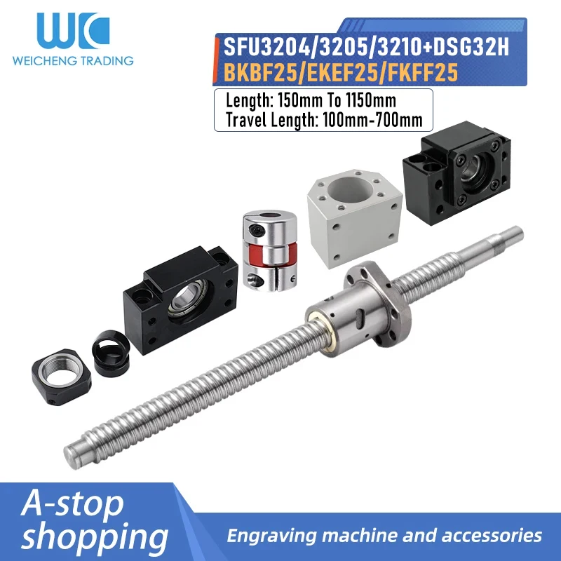 1 ensemble de vis à billes avec 4 écrous SFU3204/3205/3210-4, les deux extrémités sont traitées BKBF/EKEF/FKFF25+DSG32H+Coupler