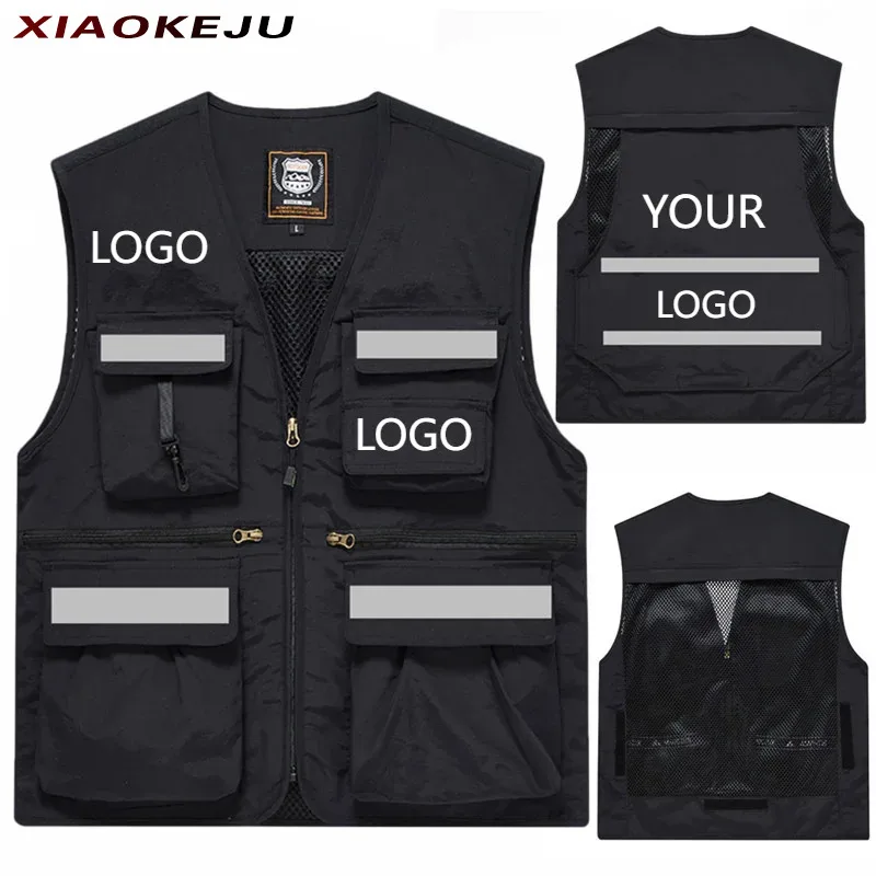 

Multi-pocket Large Size Men's Vest Embroidered Custom Logo Reflective Vest Working Vest Camping Sport Hunting Sleeveless Jacket