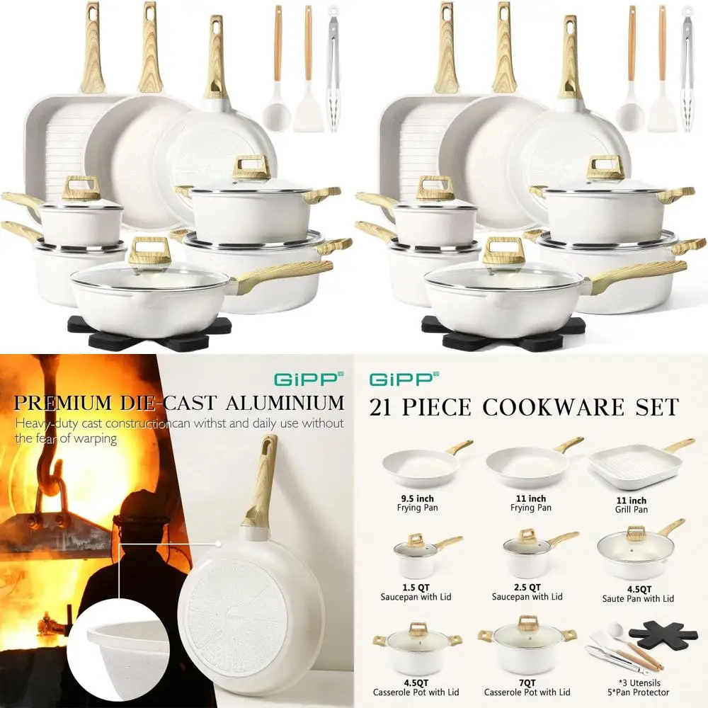 

Набор индукционной посуды из белого гранита с антипригарным покрытием, силиконовой посудой, без PFOS и PFOA