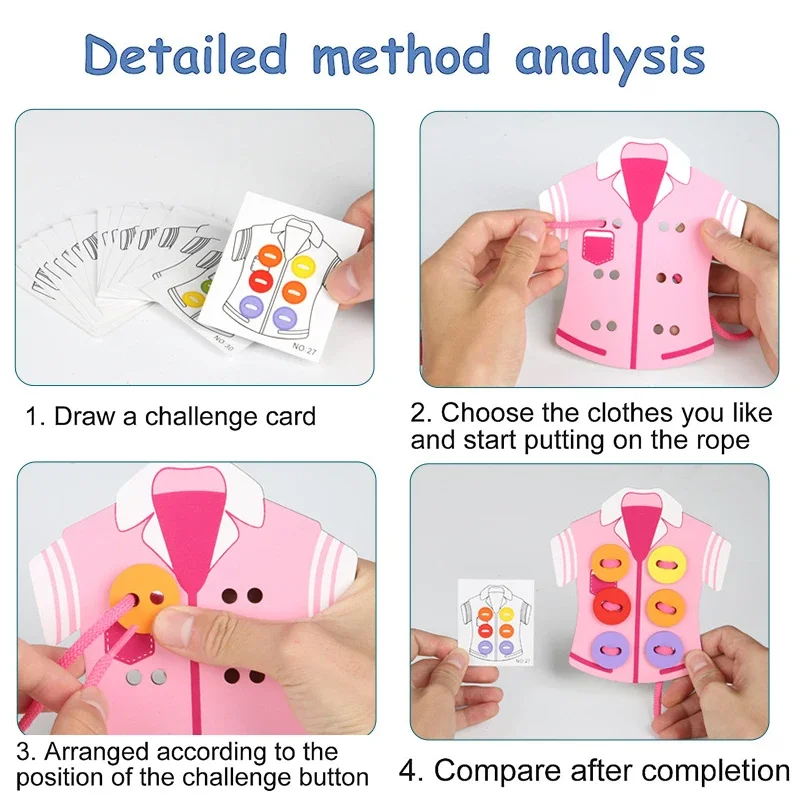 Juego de mesa Montessori con cuerda y botón para niños, juego de Educación Temprana, cordones de madera, juguetes de vestir, aprender habilidades básicas para la vida