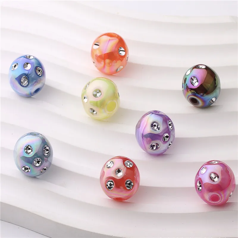 New style 50pcs/lot 16mm color print geometry rounds shape acrylic straight holes beads diy jewelry earring accessory