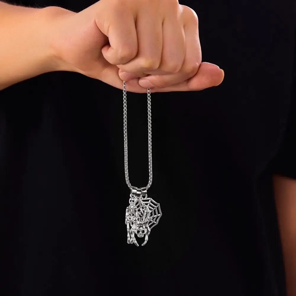 Ожерелье с подвеской в стиле панк, скелет, рука, паук, ожерелье на Хэллоуин, винтажное колье в стиле хип-хоп, готическое колье на ключицу