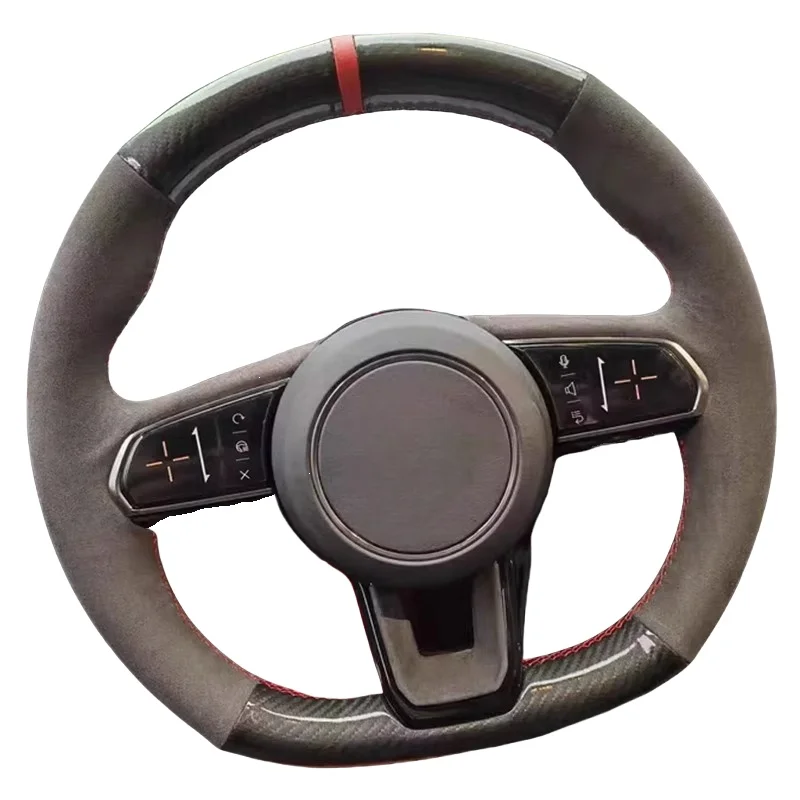 DIY بها بنفسك اليد الخياطة جلد طبيعي ألياف الكربون المضادة للانزلاق غطاء عجلة القيادة ل ZEEKR 001 2023 اكسسوارات السيارات