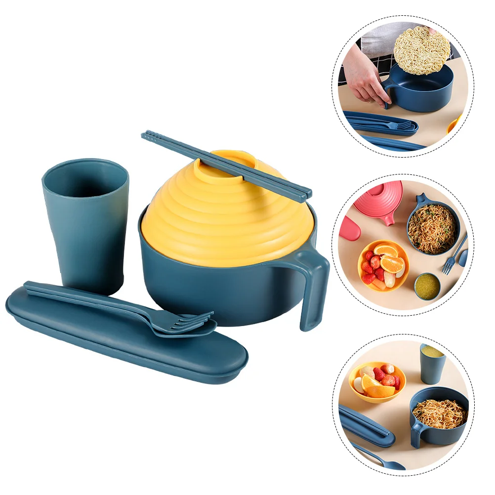 

7pcs Instant Noodle Bowls Set Wheat Straw Ramen Bowl With Lid Portable Tableware Kit For Camping Travel Office School Kitchen