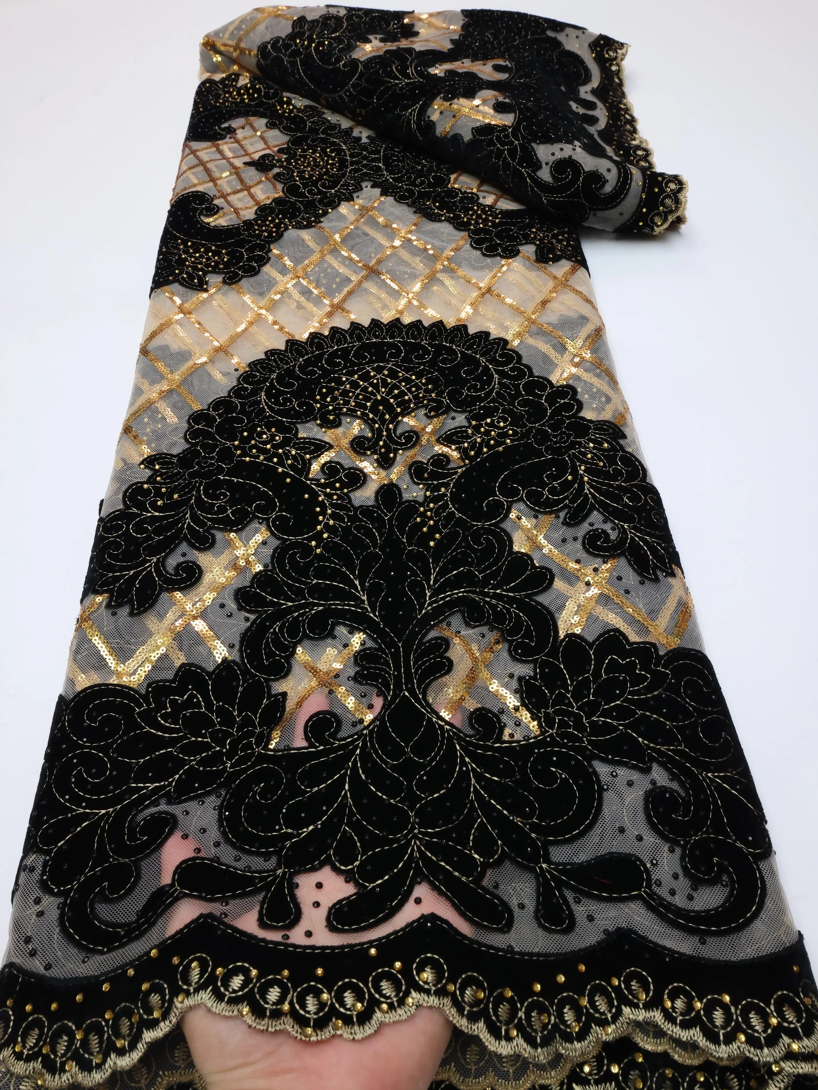 Wholesale Fashion African Velvet Lace Fabric 2026 High Quality Women Party Sequin Embroidery Nigerian Lace Materials