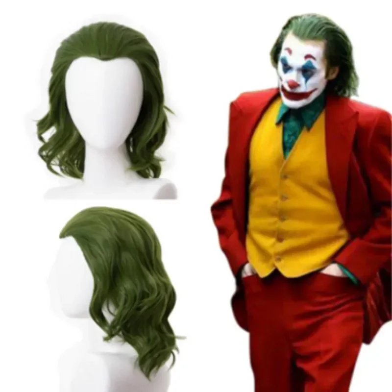 Schnelle Lieferung Joker Cosplay Perücke Arthur Fleck Joker Perücke Lockiges Grünes Kunsthaar Horror Gruseliger Clown Cosplay Prop Perücke Echthaar