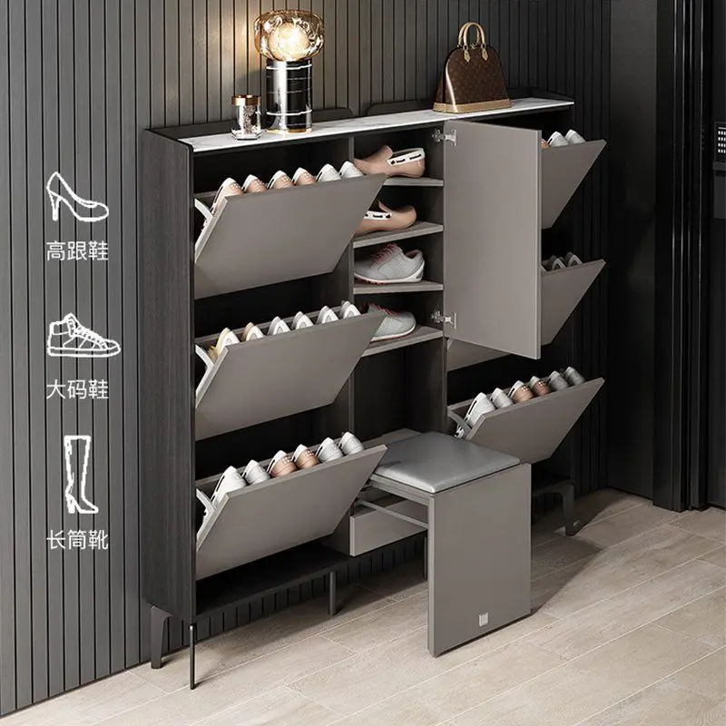 Armoire à chaussures seau à bascule de luxe, Ultra-mince et légère, petit appartement moderne contre le mur